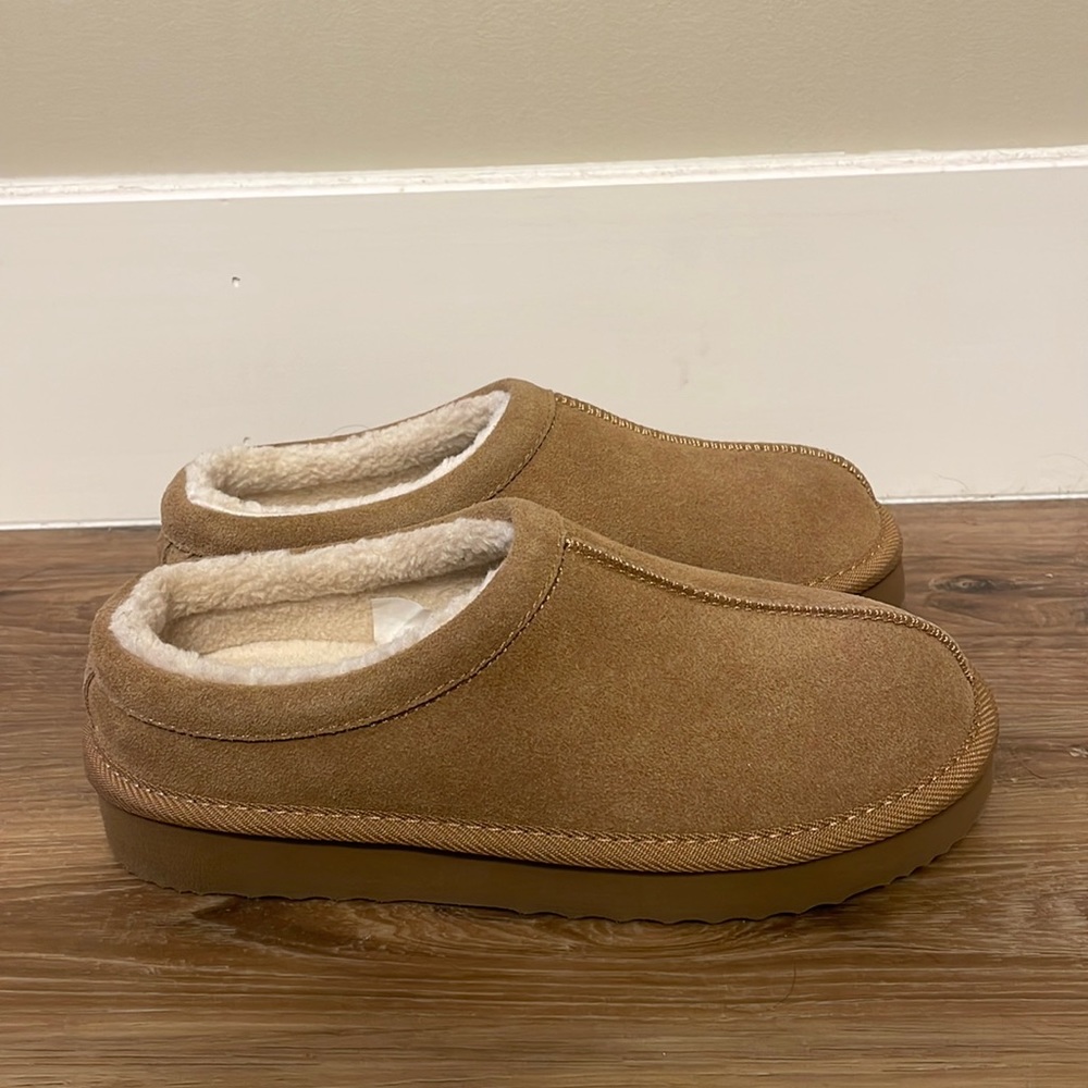 Suede Leather Faux Fur Slippers